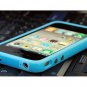 NEW Sky Blue TPU Rubber Plastic Bumper Ring Case Cover with Metal Color Buttons iPhone 4 4G 4S