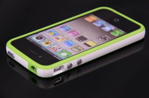NEW Green White TPU Rubber Plastic Bumper Ring Case Cover with Metal Color Buttons iPhone 4 4G 4S