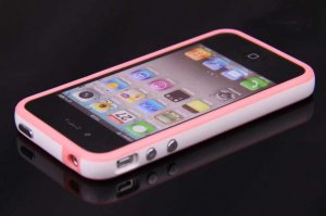 NEW Pink White TPU Rubber Plastic Bumper Ring Case Cover with Metal Color Buttons iPhone 4 4G 4S
