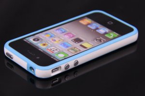 NEW Blue White TPU Rubber Plastic Bumper Ring Case Cover with Metal Color Buttons iPhone 4 4G 4S