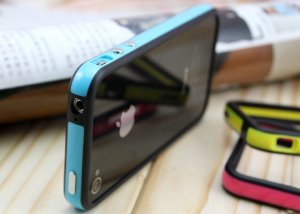 NEW Blue Black TPU Rubber Plastic Bumper Ring Case Cover with Metal Color Buttons iPhone 4 4G 4S