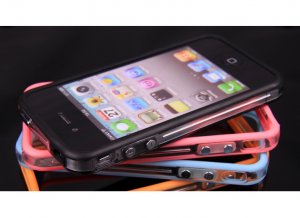 NEW Black Clear TPU Rubber Plastic Bumper Ring Case Cover with Metal Color Buttons iPhone 4 4G 4S