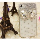 NEW 3D Bling Clear Heart Bow Crystal Rhinestone Case Cover iPhone 4 4G 4S