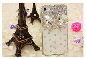 NEW 3D Bling Clear Heart Bow Crystal Rhinestone Case Cover iPhone 4 4G 4S