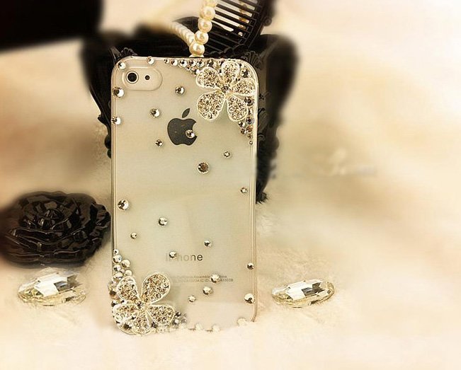 New 3d Bling Clear Flower Crystal Rhinestone Case Cover Iphone 4 4g 4s