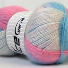 ICE Yarn Angora Multicolor Skein Lot, White Pink Blue, 100 g ball / 4 Skeins per pack, Fine