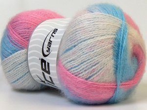 ICE Yarn Angora Multicolor Skein Lot, White Pink Blue, 100 g ball / 4 Skeins per pack, Fine