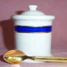Vintage Pottery JAM/JELLY JAR w. Spoon, 24kt Gold Plate, Very Nice!