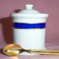 Vintage Pottery JAM/JELLY JAR w. Spoon, 24kt Gold Plate, Very Nice!