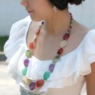 Purple Beige Red Green(Oval-Shape) Long Necklace