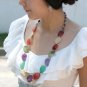Purple Beige Red Green(Oval-Shape) Long Necklace