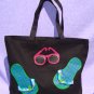 Large Black Tote With Painted Flip Flops and Sunglasses