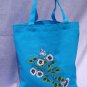 Turquoise Tote Bag With White and Blue Flowers