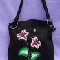 Black Messenger Bag with Burgundy and White Flowers and Butterfly Charm