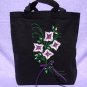 Black Tote Bag With Flowers and Ribbon