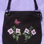 Canvas Messenger Bag with Painted Flowers and Butterfly Charm