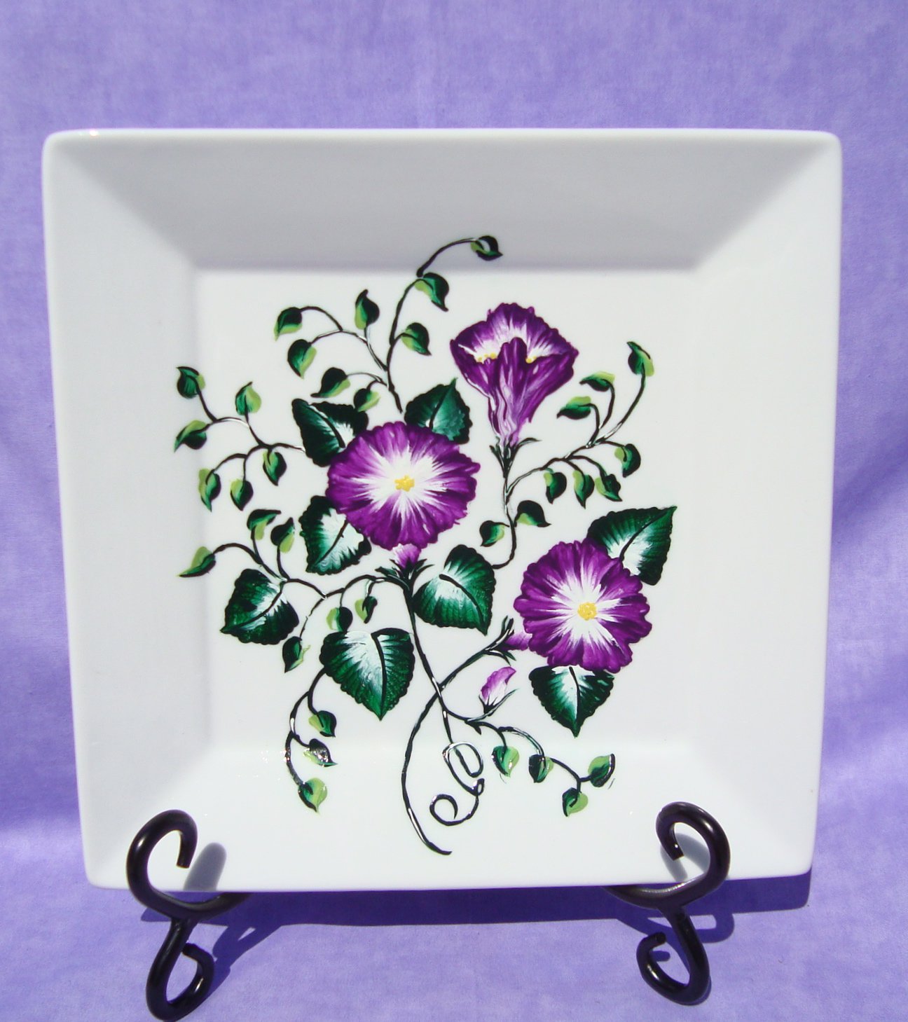 Square Decorative Plate with Painted Flowers