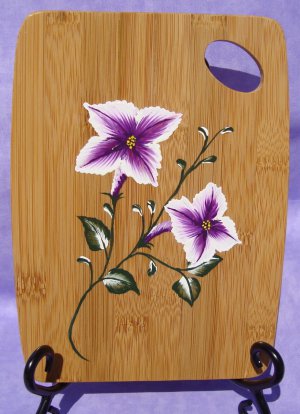 Bamboo Trivet with Painted Flowers