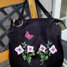 Canvas Messenger Bag with Painted Flowers and Butterfly Charm