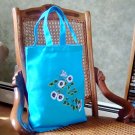 Turquoise Tote Bag With White and Blue Flowers