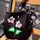 Black Messenger Bag with Burgundy and White Flowers and Butterfly Charm