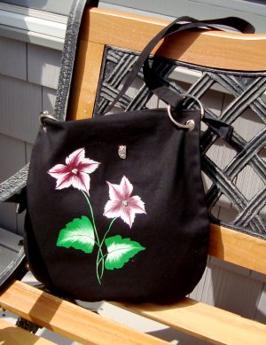Black Messenger Bag with Burgundy and White Flowers and Butterfly Charm