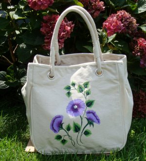 Tote Bag With Two- Toned Purple Flowers