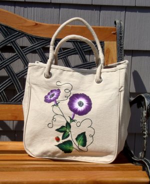 Tote Bag with Purple Flowers and Ladybug Charm