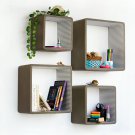 TRI-WS017-SQU [Tan & LightGrey Strip] Square Leather Wall Shelf / Bookshelf / Floating Shelf (Set of