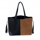 FB-JY0253-BLACK[Confident Elegance] Stylish Black & Brown Double Handle Leatherette Bag Handbag w/Ta