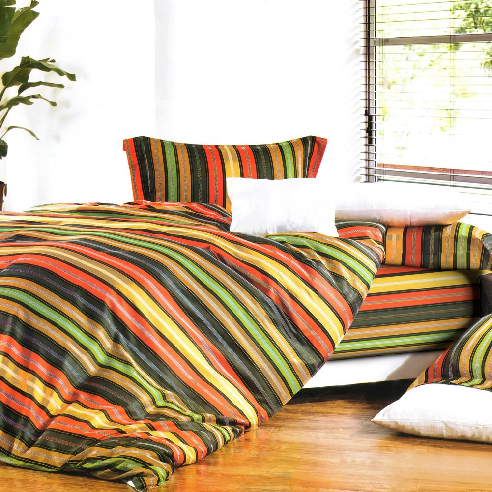 CFRS(MF76-2/CFR01-2) [Colorful Stripe] Luxury 5PC Comforter Set Combo 300GSM (Full Size)