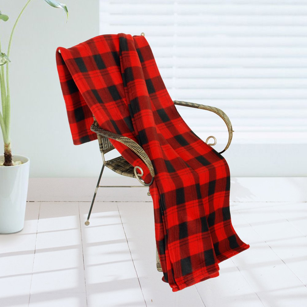 BLKKRY032 [Trendy Plaids Black/Red] Soft Coral Fleece Throw Blanket