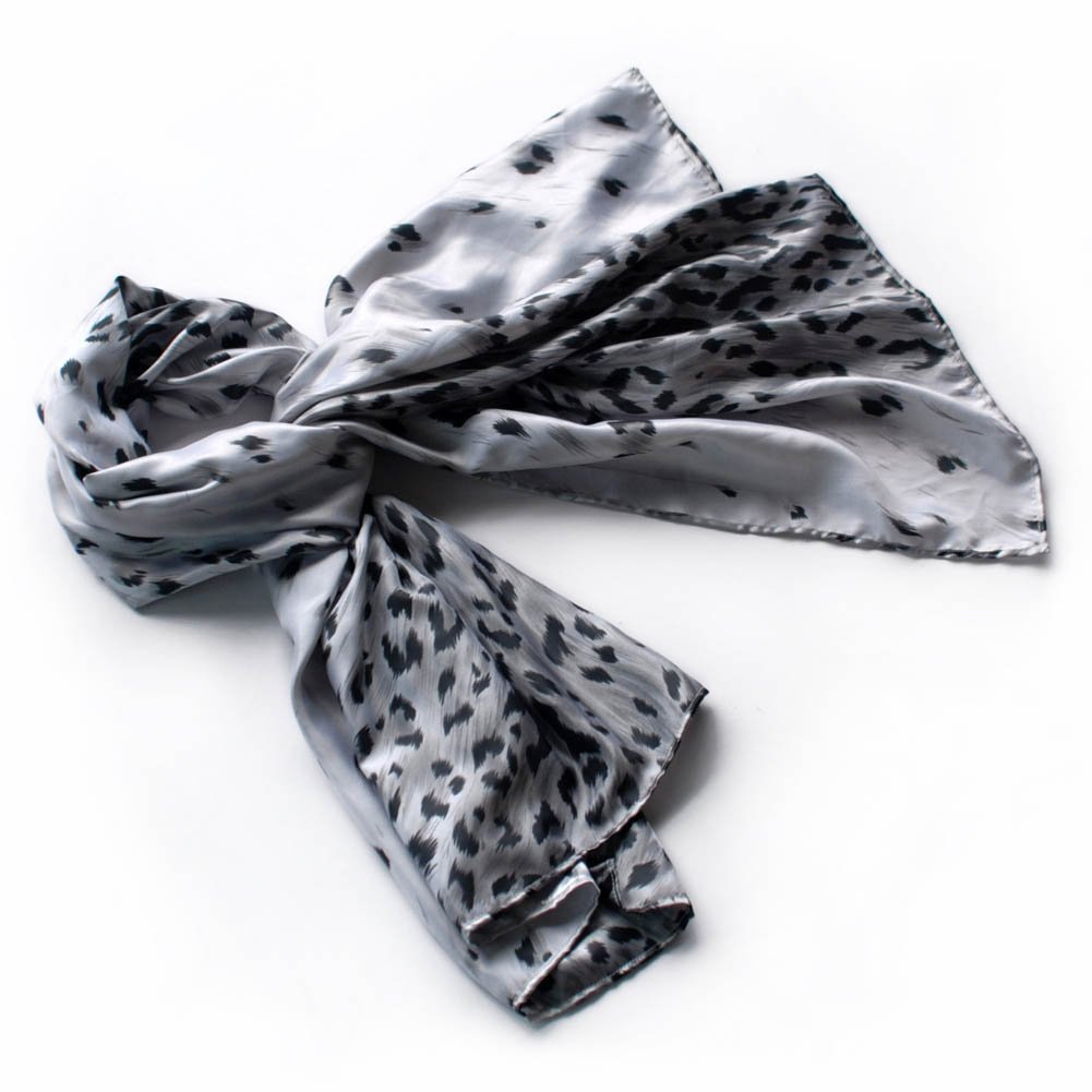 BRA-SCA01003-L Brando Silver Leopard Design Elegant Delicately Soft Silk Scarf(Large)