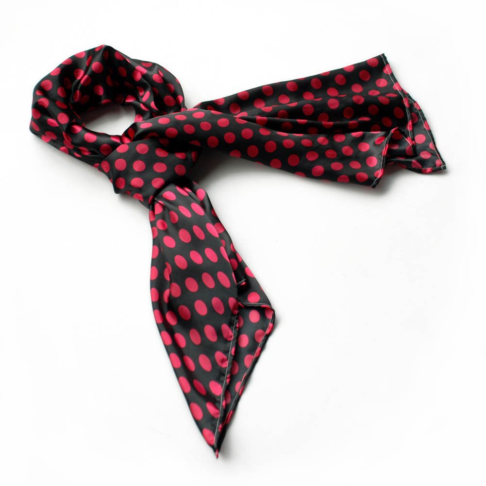 BRA-SCA01011-L Brando Red Spots & Black Base Lovely Super Soft Silk Scarf(Large)