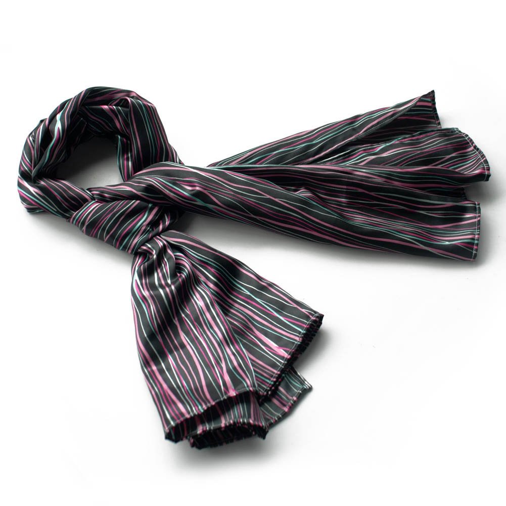 BRA-SCA01026-L Brando Black Irregular Stripe Chic Exquisitely Soft Luxuriant Silky Scarf(Large)