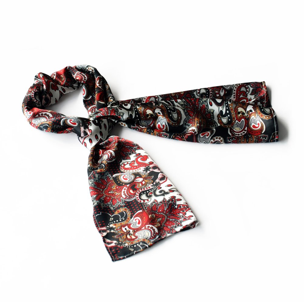 BRA-SCA01045-S Brando Black Distinctive Paisley Pattern Fashion Soft Natural Silky Scarf(Small)