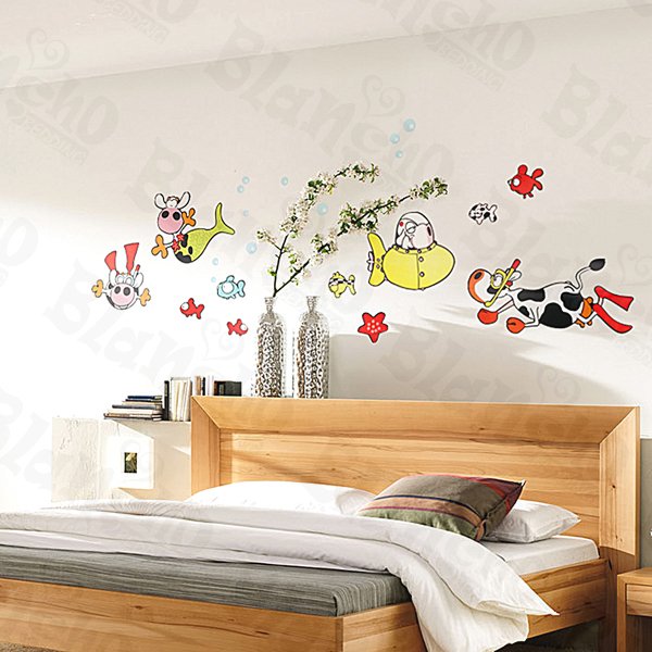 HEMU-HL-5870 Cows Under The Sea - Large Wall Decals Stickers Appliques Home Decor