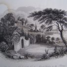 RESIDENCE & TOMB OF WASHINGTON, c1840 original engraving, W. Brooke, W. Capone