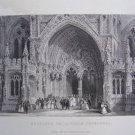 ENTRANCE TO LINCOLN CATHEDRAL 1844 original engraving, T. Allom, E. Challis