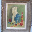 French Folk Art Oil on Canvas Painting, 1940s, Paris, Signed, Framed