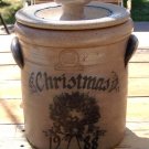 Rowe Pottery Works 7 1/2" salt glazed 1988 Christmas Crock w/ lid