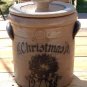 Rowe Pottery Works 7 1/2" salt glazed 1988 Christmas Crock w/ lid