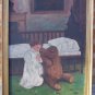 Oil on Board, Praying At Bedtime with Stuffed Bear, c.1900, unsigned primitive