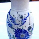 10" Mexican Tonala Pottery Vase Signed Mexico Folk Art Pottery Bird Flower