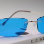 Hingeless Rimless Titanium sunglass B-148 Gold frame with Blue lens