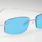 Hingeless Rimless Titanium sunglass B-148 Silver frame with Blue lens