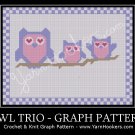 Owl Trio - Afghan Crochet Graph Pattern Chart