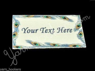Peacock Feather Frame - Iron On / Sew In - 100% Cotton Fabric Labels (White)