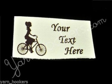 Diva on Bicycle - Iron On / Sew In - 100% Cotton Fabric Labels (White)
