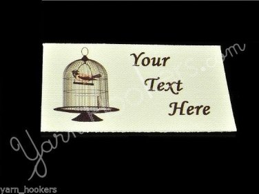 Bird in a Cage - Iron On / Sew In - 100% Cotton Fabric Labels (White)
